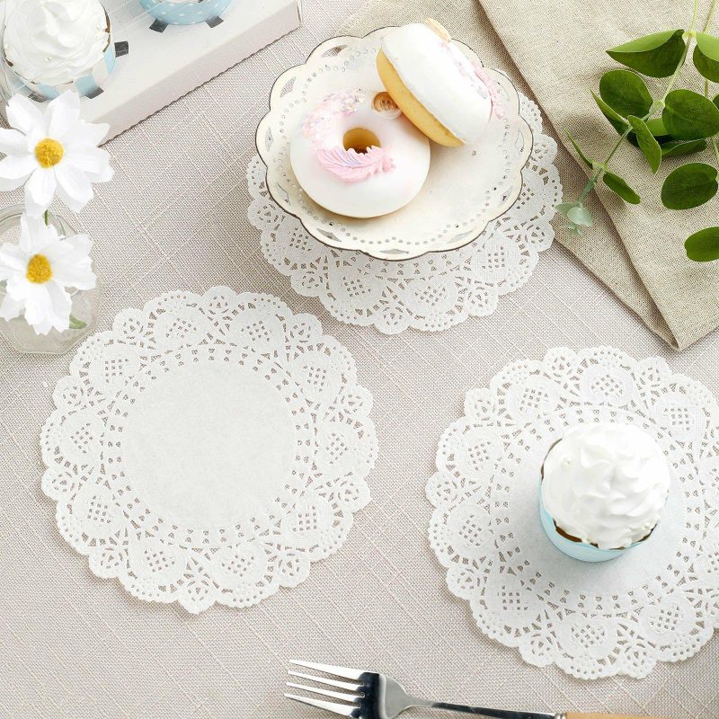 100 Pcs White Round Food Grade Paper Lace Doilies 6″  |   Mini Trays & Jars Mini Dishes & Bowls Mini Trays & Jars