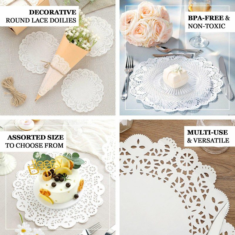 100 Pcs White Round Food Grade Paper Lace Doilies 6″  |   Mini Trays & Jars Mini Dishes & Bowls Mini Trays & Jars