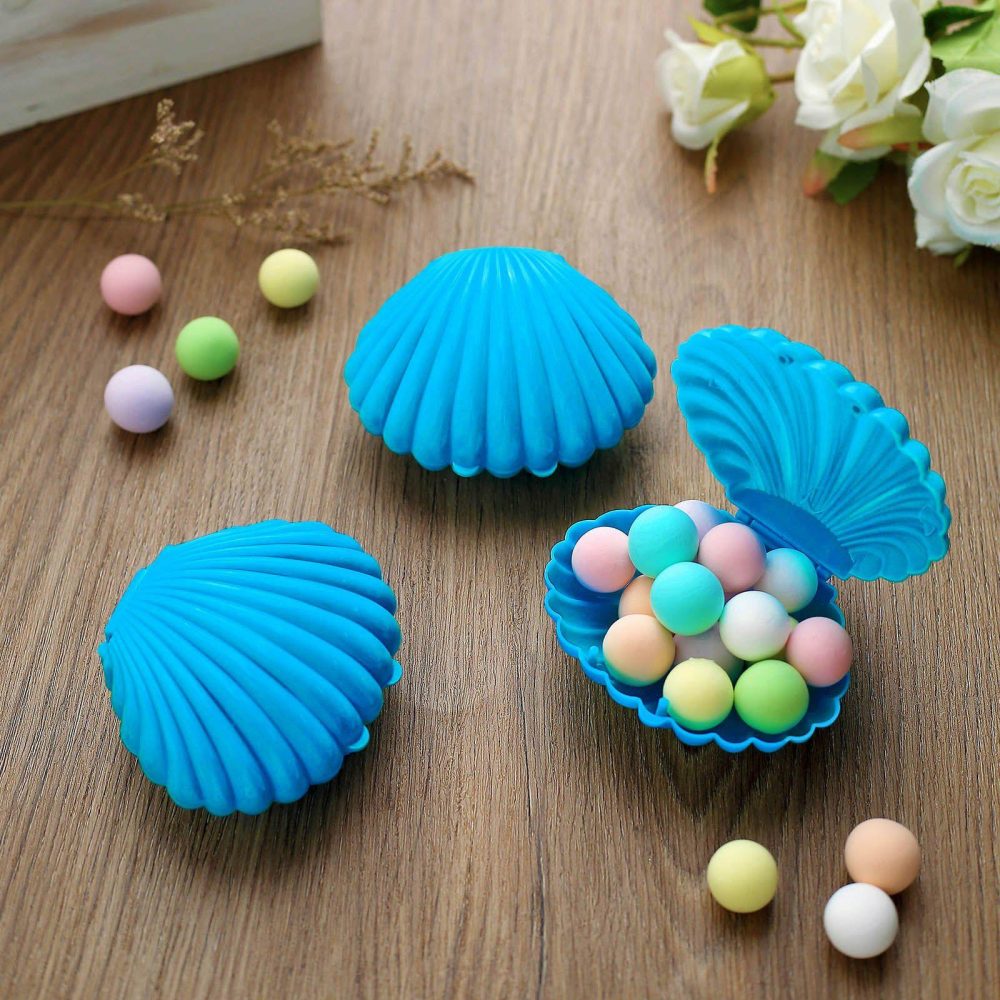 12 Pack Blue Seashell Beach Theme Candy Container Gift Boxes, Sea Shell Mini Treats Jewelry Party Favor Boxes 3.5″  |   Mini Trays & Jars Mini Dishes & Bowls Blue