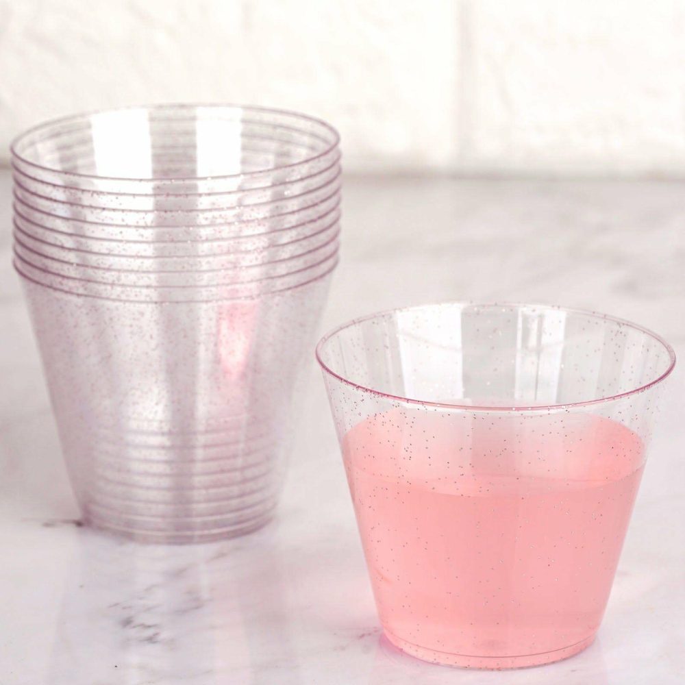 12 Pack Blush Glittered Plastic Cups, Disposable Party Glasses 9oz  |   All Purpose Glasses & Tumblers All Purpose Glasses & Tumblers All Purpose Glasses & Tumblers