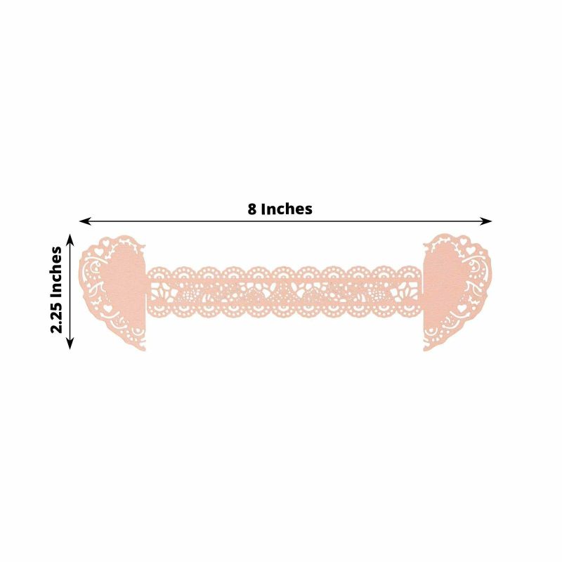 12 Pack Blush Shimmery Laser Cut Heart Paper Napkin Rings with Lace Pattern, Disposable Napkin Holders Bands  |   Napkin Rings Cloth Napkins Blush