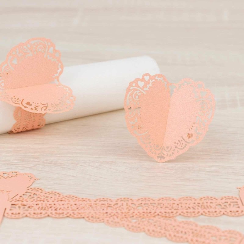 12 Pack Blush Shimmery Laser Cut Heart Paper Napkin Rings with Lace Pattern, Disposable Napkin Holders Bands  |   Napkin Rings Cloth Napkins Blush