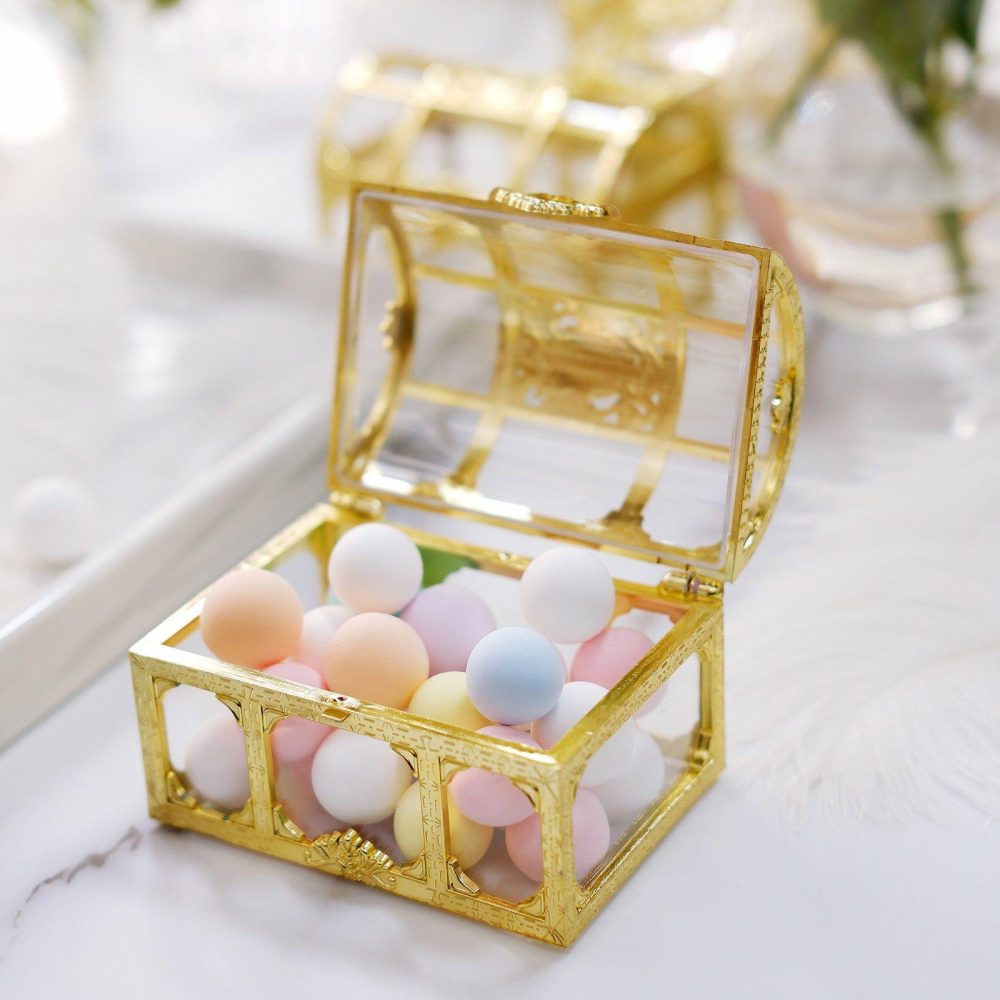 12 Pack Clear Gold Vintage Jewelry Box Candy Containers, Treasure Chest Party Favor Gift Boxes 3.5″  |   Mini Trays & Jars Mini Dishes & Bowls Mini Trays & Jars