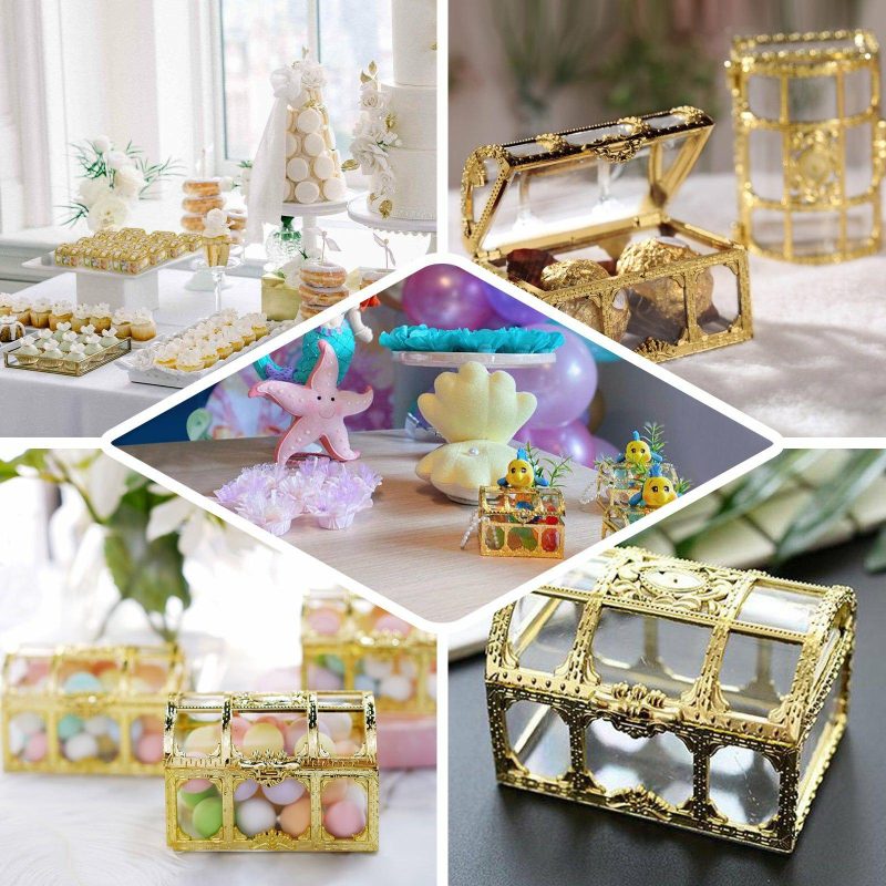 12 Pack Clear Gold Vintage Jewelry Box Candy Containers, Treasure Chest Party Favor Gift Boxes 3.5″  |   Mini Trays & Jars Mini Dishes & Bowls Mini Trays & Jars