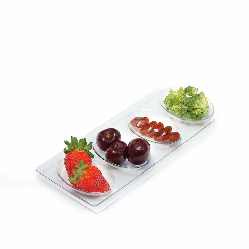 12 Pack Clear Plastic Oval 4-Section Appetizer Trays, Disposable Rectangular Snack Plates 10″  |   Mini Trays & Jars Mini Dishes & Bowls 4 Section Oval Tray