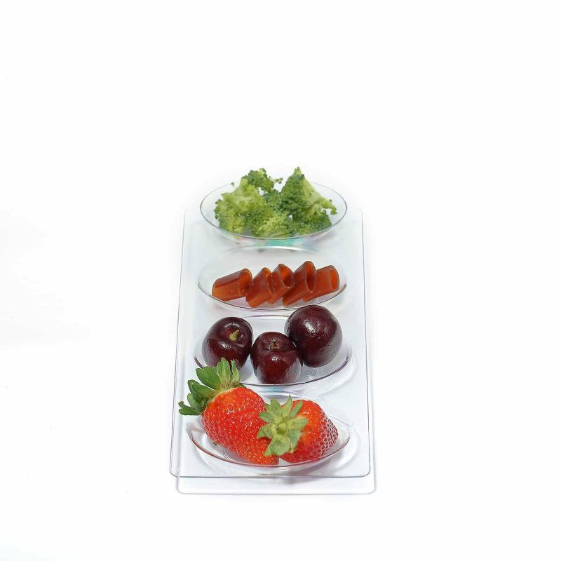 12 Pack Clear Plastic Oval 4-Section Appetizer Trays, Disposable Rectangular Snack Plates 10″  |   Mini Trays & Jars Mini Dishes & Bowls 4 Section Oval Tray