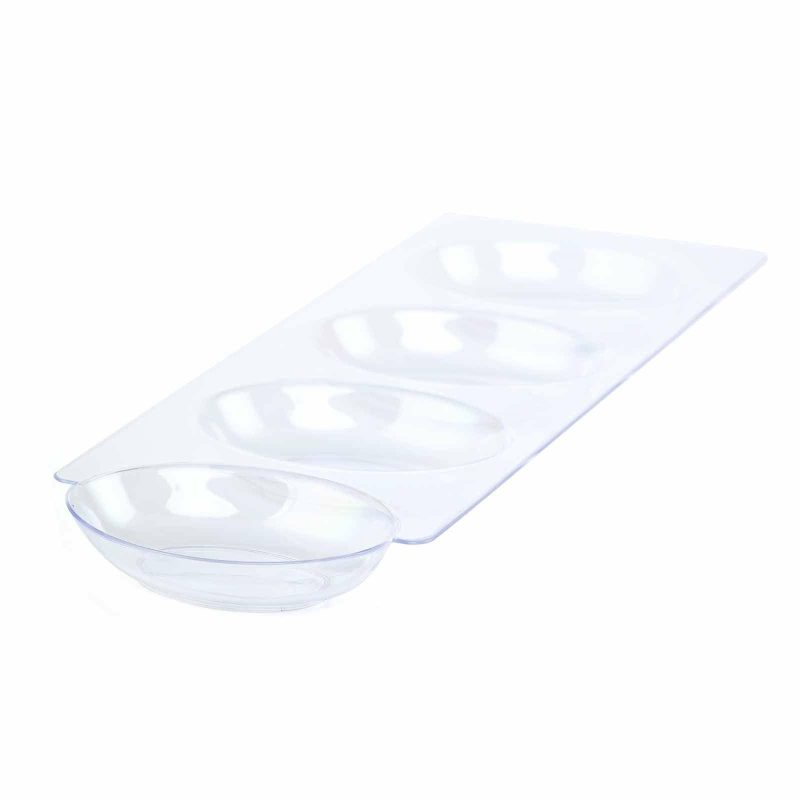 12 Pack Clear Plastic Oval 4-Section Appetizer Trays, Disposable Rectangular Snack Plates 10″  |   Mini Trays & Jars Mini Dishes & Bowls 4 Section Oval Tray