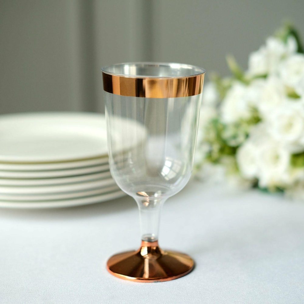 12 Pack Clear Rose Gold Rim Plastic Wine Glasses Disposable Cups with Detachable Base 6oz  |   Champagne Glasses & Flutes Champagne Glasses & Flutes Champagne Glasses & Flutes