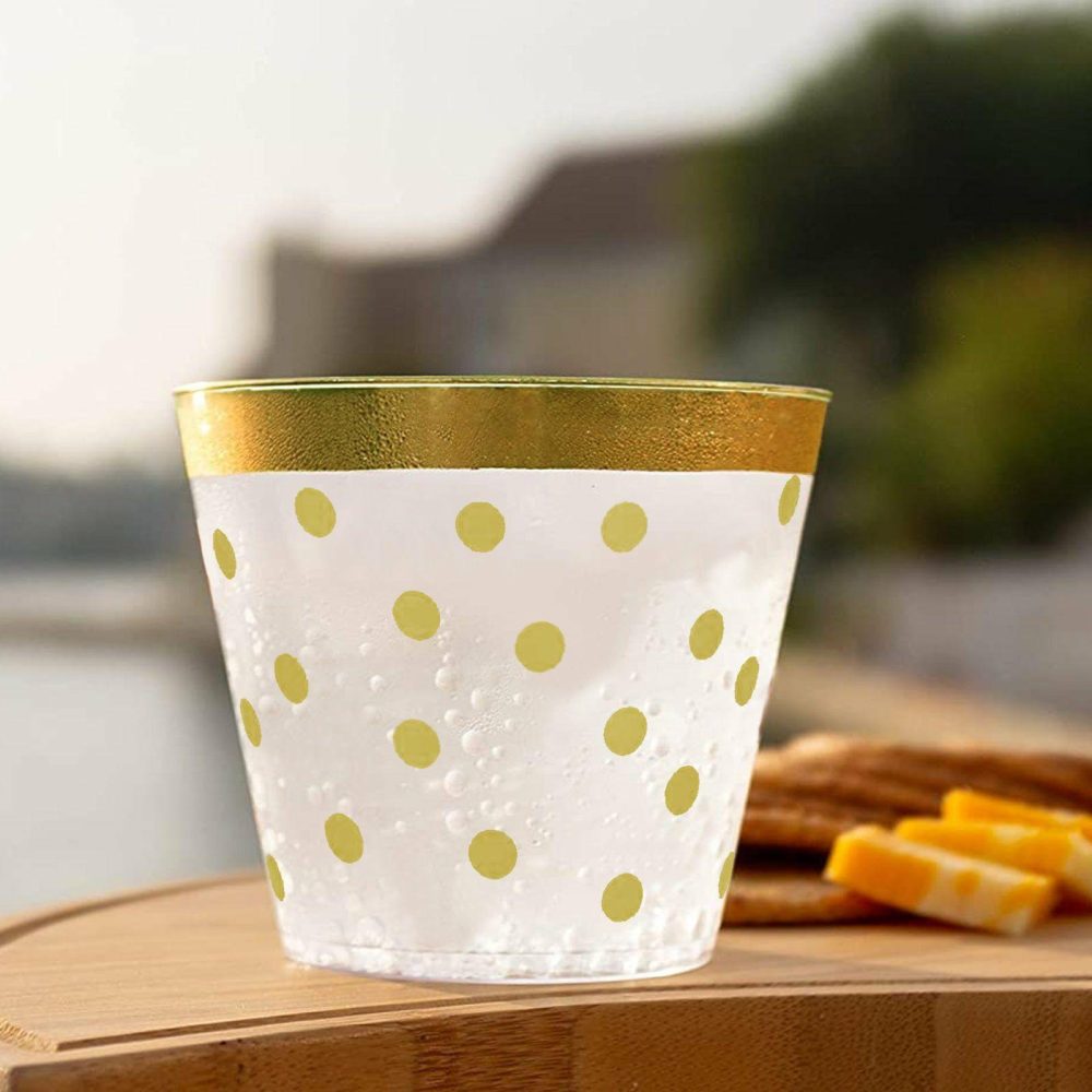 12 Pack Gold Rim Polka Dot Plastic Cups, Disposable Tumblers 9oz  |   All Purpose Glasses & Tumblers All Purpose Glasses & Tumblers All Purpose Glasses & Tumblers