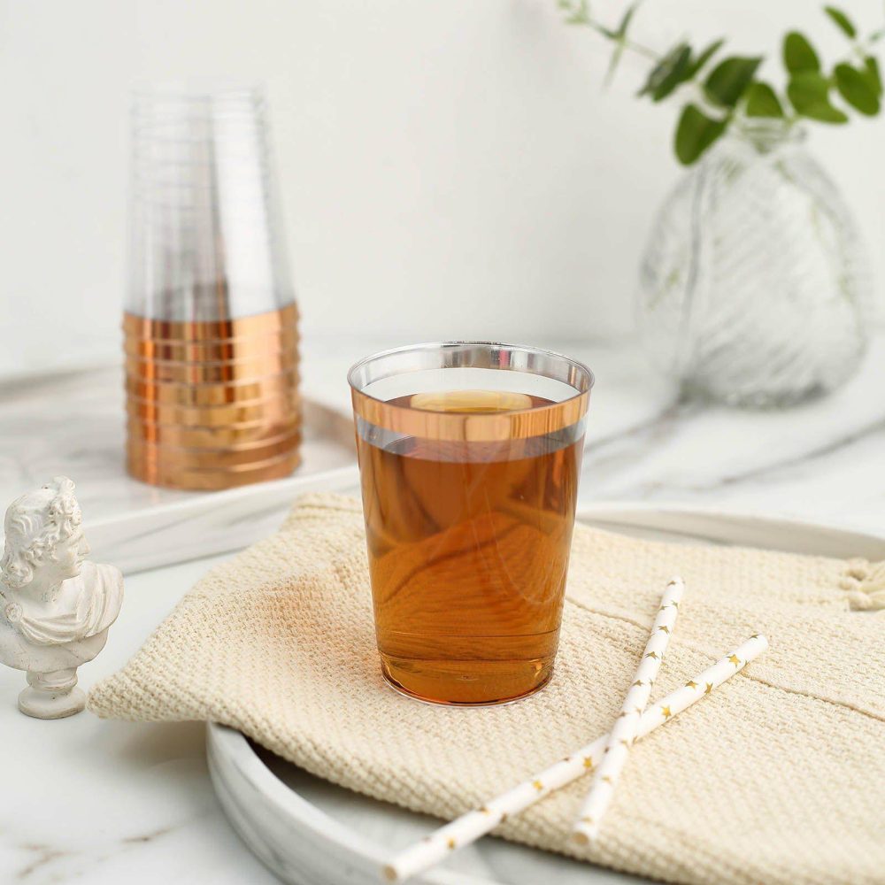 12 Pack Rose Gold Rim Clear Plastic Party Cups, Disposable Tumblers 10oz  |   All Purpose Glasses & Tumblers All Purpose Glasses & Tumblers All Purpose Glasses & Tumblers