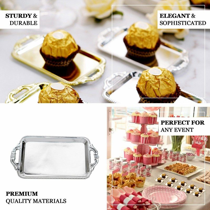 12 Pack Silver Mini Rectangular Party Favor Candy Display Tray, Sweets and Treats Serving Platter 4″  |   Mini Trays & Jars Mini Trays & Jars