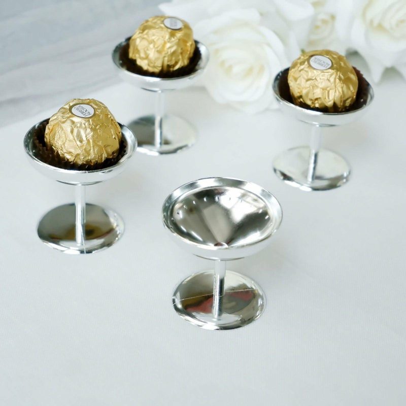 12 Pack Silver Party Favor Dessert Cup Candy Dishes, Mini Treat Pedestal Stands 2″  |   Mini Trays & Jars Mini Dishes & Bowls Mini Trays & Jars