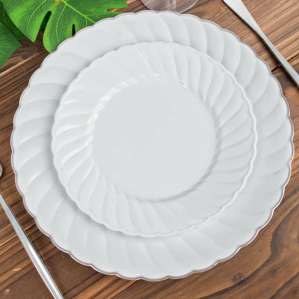 12 Pack White Flair Rim Plastic Dessert Appetizer Plates, Round Disposable Salad Plates 7.5″  |   Disposable Salad/Dessert Plates Disposable Plates Disposable Salad/Dessert Plates