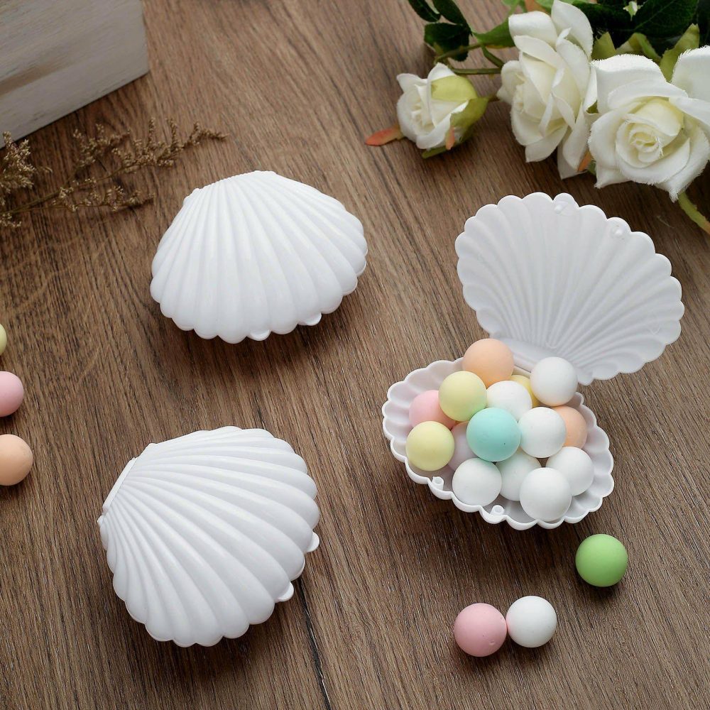 12 Pack White Seashell Beach Theme Candy Container Gift Boxes, Sea Shell Mini Treats Jewelry Party Favor Boxes 3.5″  |   Mini Trays & Jars Mini Dishes & Bowls Mini Trays & Jars