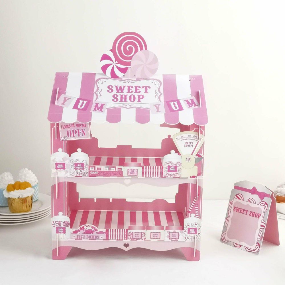 2-Tier Sweet Shop Cardboard Cupcake Dessert Stand, Lollipop Holder, Disposable Candy Cart 18″  |   Servingwares Disposable Plates Servingwares