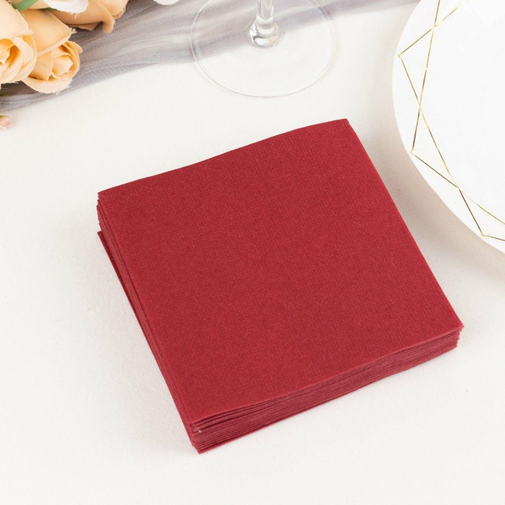 20 Pack Burgundy Soft Linen-Feel Airlaid Paper Beverage Napkins, Highly Absorbent Disposable Cocktail Napkins – 5″x5″  |   Airlaid Paper Napkins Airlaid Paper Napkins Airlaid Paper Napkins