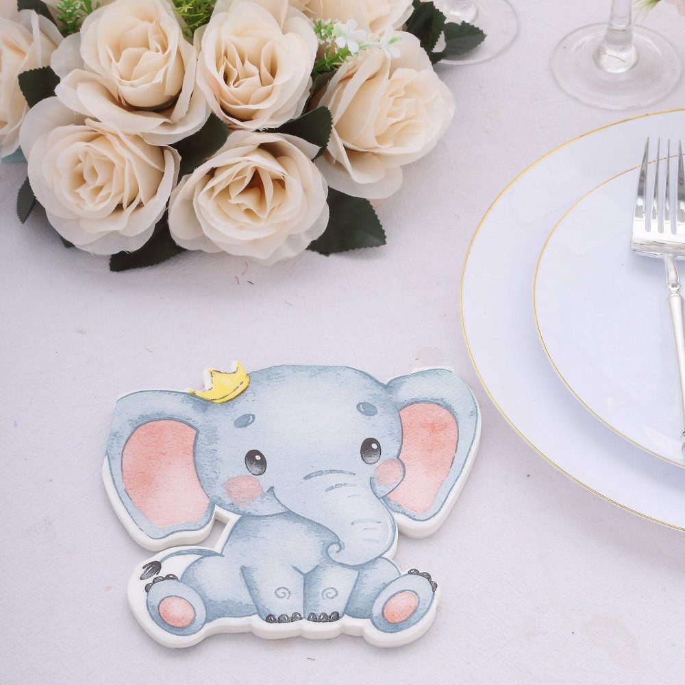 20 Pack Elephant Shaped Baby Shower Paper Beverage Napkins, Disposable Birthday Party Cocktail Napkins  |   Paper Napkins Paper Napkins Baby Elephant