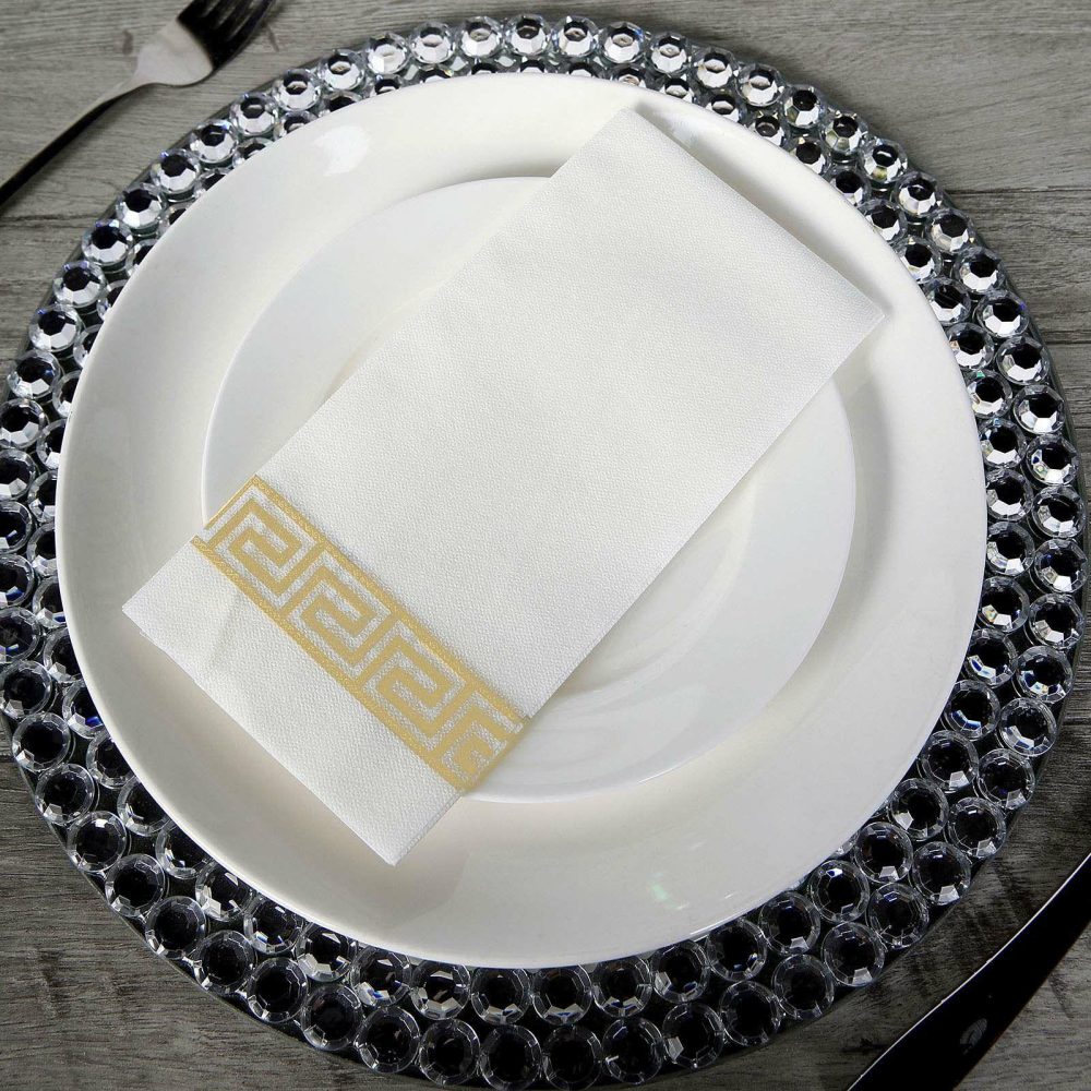 20 Pack Gold Foil White Airlaid Soft Linen-Feel Paper Dinner Napkins, Disposable Hand Towels Greek Key – 8″x4″  |   Airlaid Paper Napkins Airlaid Paper Napkins Airlaid Paper Napkins