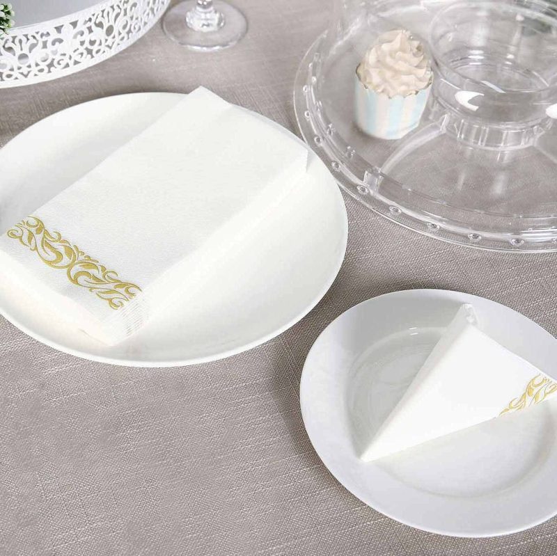 20 Pack Gold Foil White Airlaid Soft Linen-Feel Paper Dinner Napkins, Disposable Hand Towels – Scroll  |   Paper Napkins Paper Napkins Paper Napkins