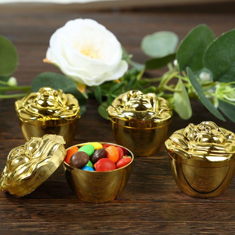 20 Pack Gold Vintage Rose Plastic Party Favor Boxes With Lids, Small Trinket Jewelry Keepsake Boxes – 2″  |   Mini Trays & Jars Mini Dishes & Bowls Mini Trays & Jars