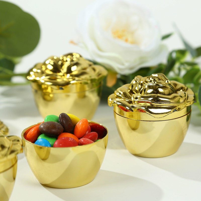 20 Pack Gold Vintage Rose Plastic Party Favor Boxes With Lids, Small Trinket Jewelry Keepsake Boxes – 2″  |   Mini Trays & Jars Mini Dishes & Bowls Mini Trays & Jars