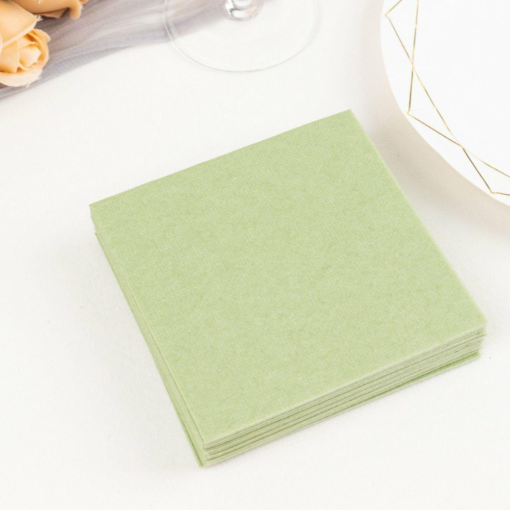 20 Pack Sage Green Soft Linen-Feel Airlaid Paper Beverage Napkins, Highly Absorbent Disposable Cocktail Napkins – 5″x5″  |   Airlaid Paper Napkins Cloth Napkins Airlaid Paper Napkins