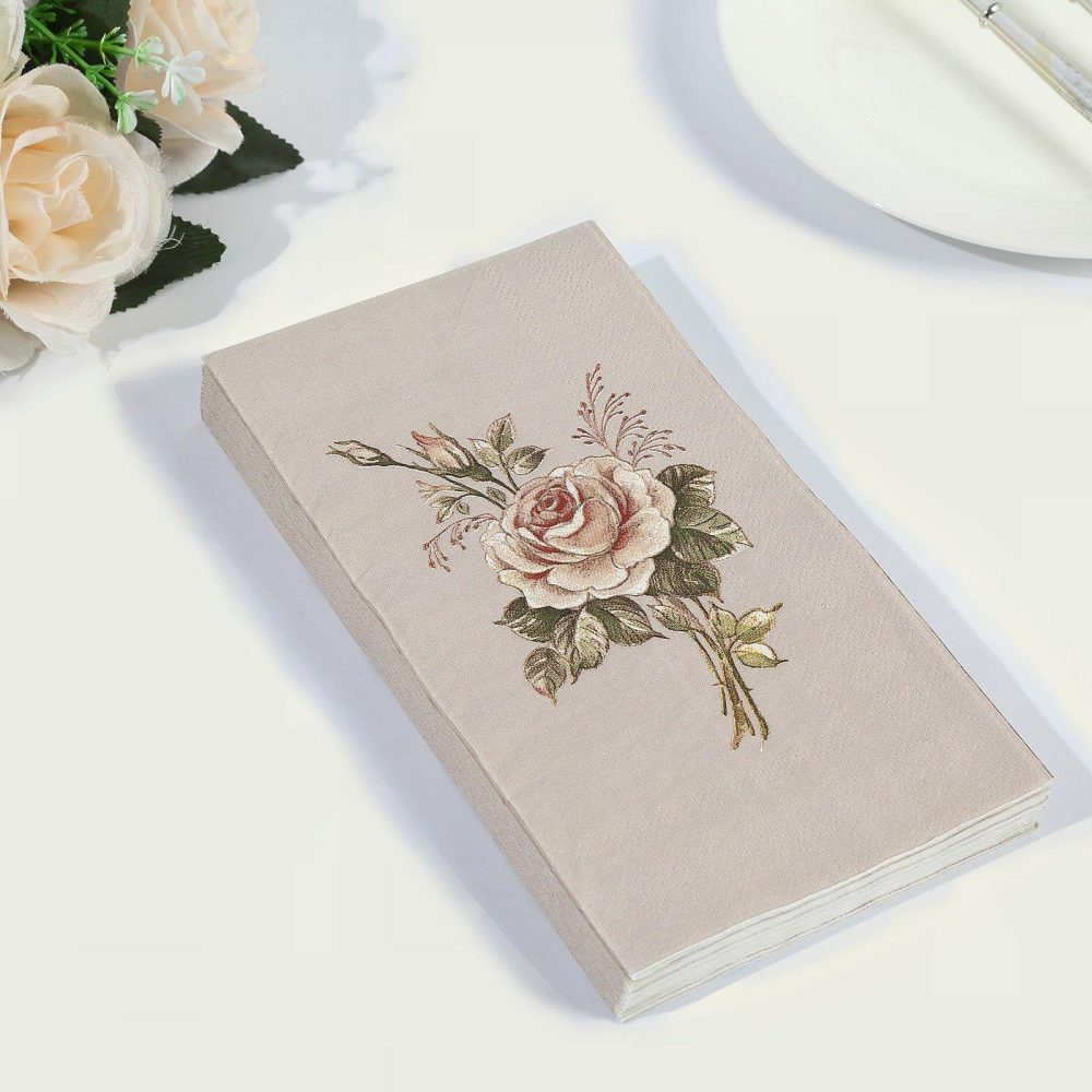 20 Pack Vintage Pink Ivory Rose Print Paper Napkins, Soft 2-Ply Elegant Garden Party Style Disposable Dinner Napkins  |   Paper Napkins Paper Napkins Paper Napkins