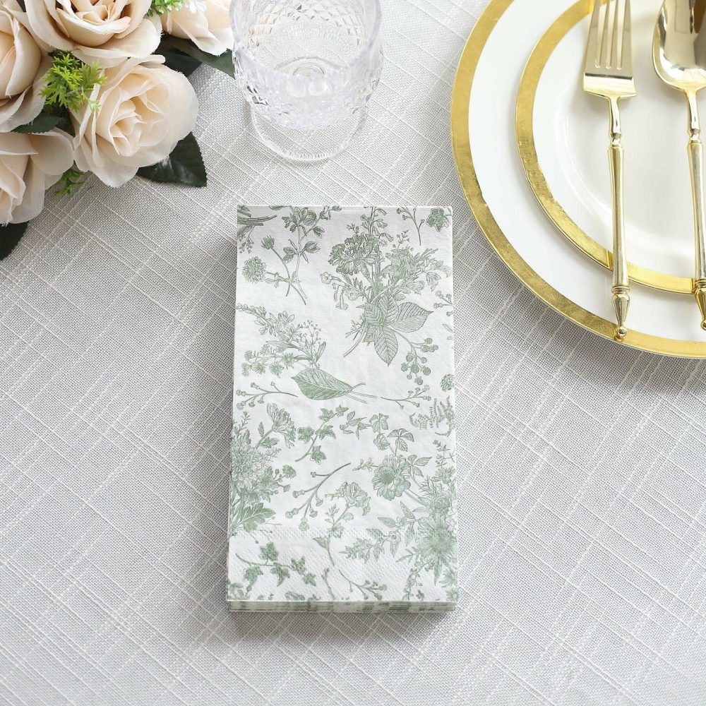 20 Pack White Sage Green Floral Print Dinner Paper Napkins, Soft 2-Ply Highly Absorbent Disposable Party Napkins  |   Paper Napkins Paper Napkins Paper Napkins