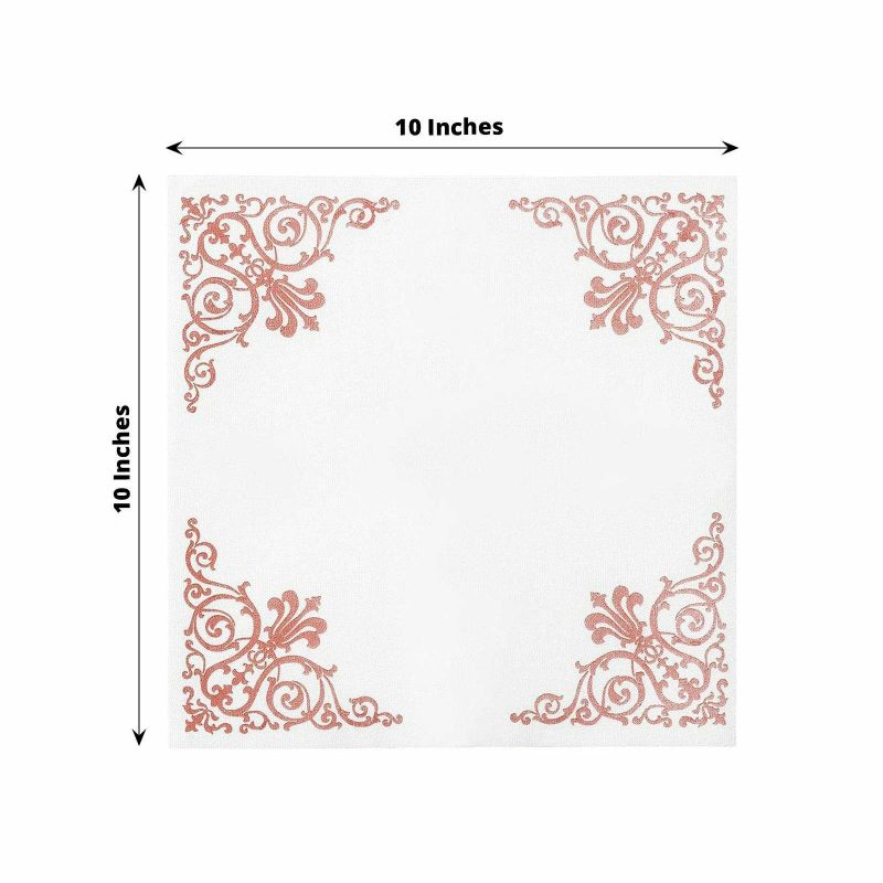 20 Pack White Soft Linen-Like Airlaid Paper Cocktail Napkins With Rose Gold Fleur Vintage Design – 5″x5″  |   Airlaid Paper Napkins Airlaid Paper Napkins Airlaid Paper Napkins