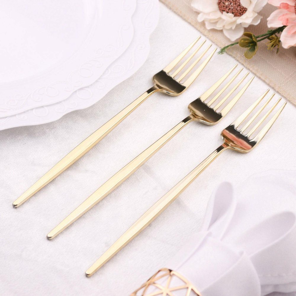 24 Pack Glossy Gold Heavy Duty Plastic Silverware Forks Cutlery, Premium Disposable Sleek Flatware 8″  |   Cutlery Cutlery Cutlery