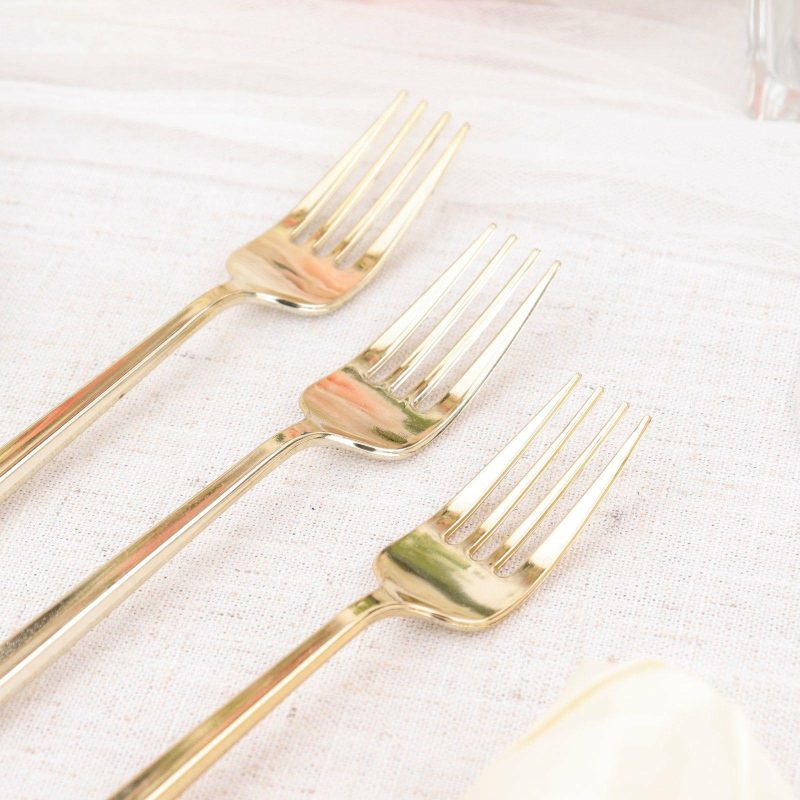 24 Pack Glossy Gold Heavy Duty Plastic Silverware Forks Cutlery, Premium Disposable Sleek Flatware 8″  |   Cutlery Cutlery Cutlery