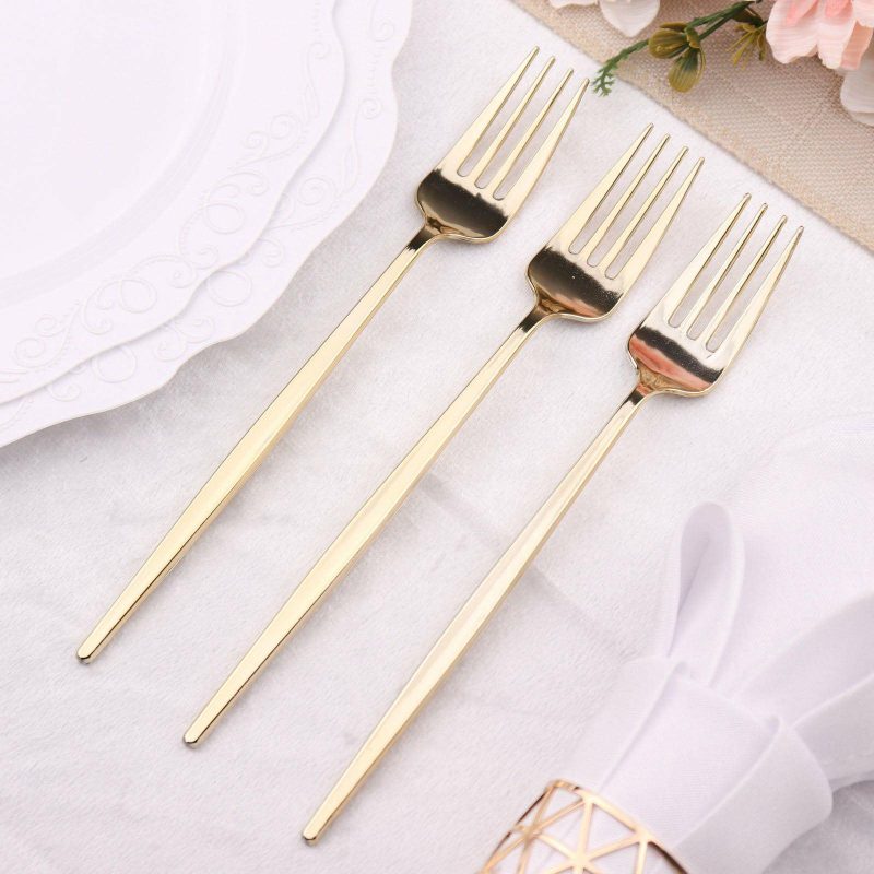 24 Pack Glossy Gold Heavy Duty Plastic Silverware Forks Cutlery, Premium Disposable Sleek Flatware 8″  |   Cutlery Cutlery Cutlery