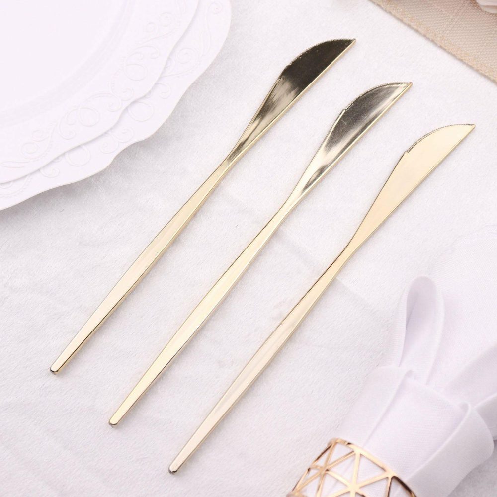 24 Pack Glossy Gold Heavy Duty Plastic Silverware Knives Cutlery, Premium Disposable Sleek Flatware 8″  |   Cutlery Cutlery Cutlery