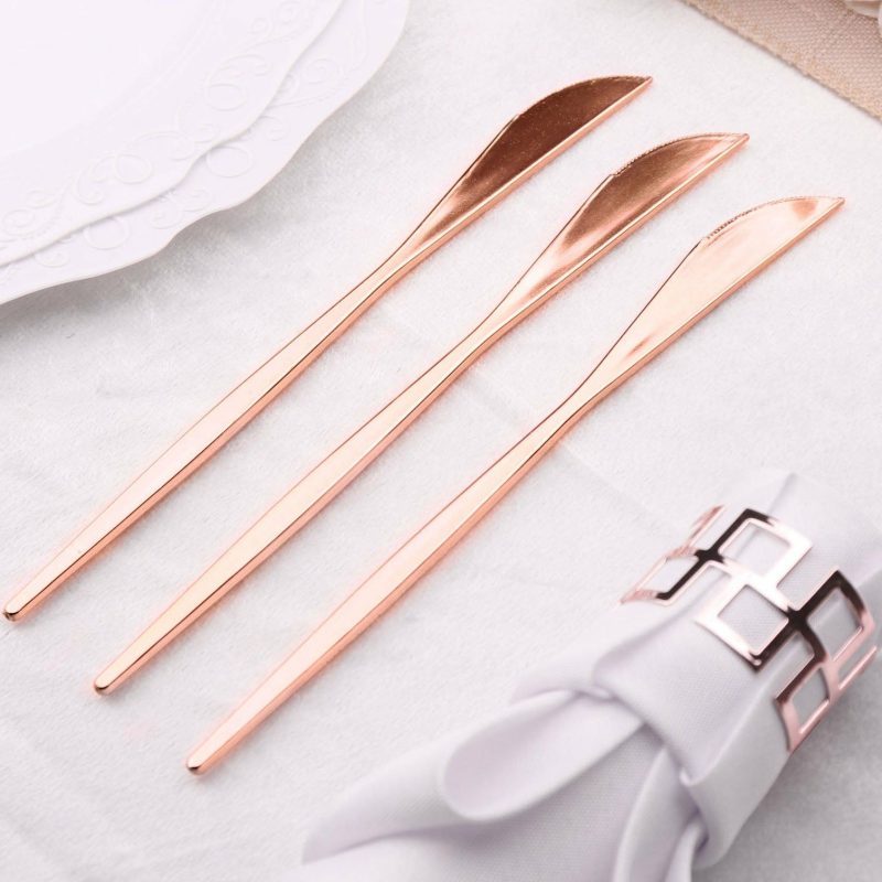 24 Pack Glossy Rose Gold Heavy Duty Plastic Silverware Knives, Premium Disposable Flatware Cutlery 8″  |   Cutlery Cutlery Cutlery