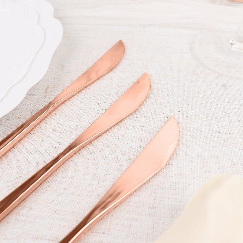 24 Pack Glossy Rose Gold Heavy Duty Plastic Silverware Knives, Premium Disposable Flatware Cutlery 8″  |   Cutlery Cutlery Cutlery