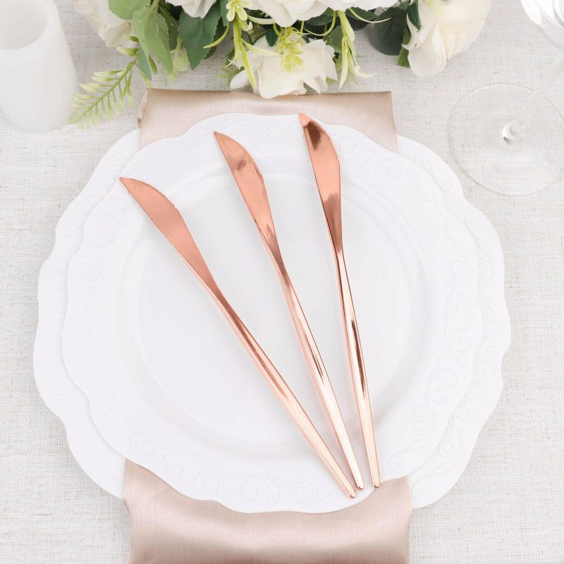 24 Pack Glossy Rose Gold Heavy Duty Plastic Silverware Knives, Premium Disposable Flatware Cutlery 8″  |   Cutlery Cutlery Cutlery