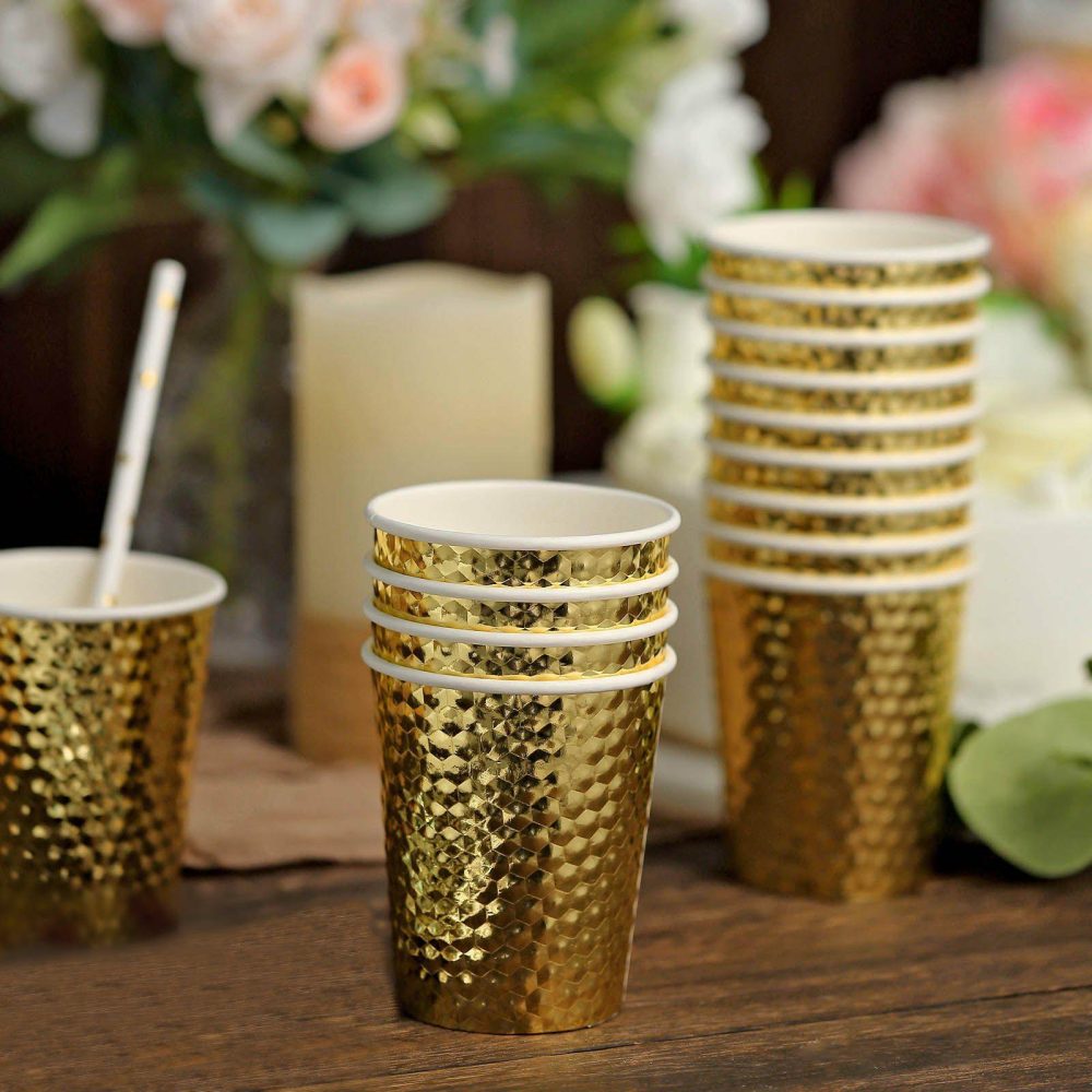 24 Pack Gold Foil Honeycomb Paper Cups, Disposable Tableware 10oz  |   Paper Cups Disposable Cups Honeycomb