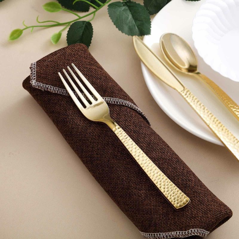 24 Pack Gold Hammered Style Heavy Duty Plastic Forks, Plastic Silverware 7″  |   Cutlery Cutlery Cutlery