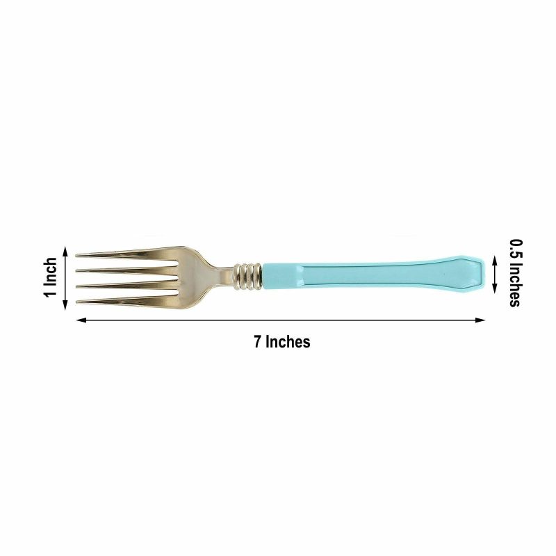 24 Pack Gold Heavy Duty Plastic Forks with Blue Handle, Plastic Silverware 7″  |   Cutlery Cutlery Blue/Gold