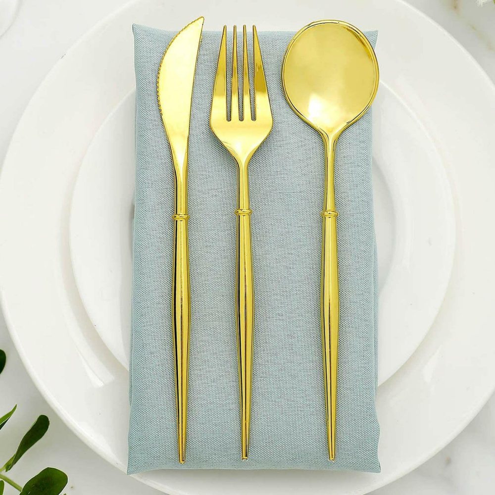 24 Pack Gold Modern Plastic Silverware Set Heavy Duty Flatware, Disposable Cutlery 8″  |   Cutlery Cutlery Cutlery