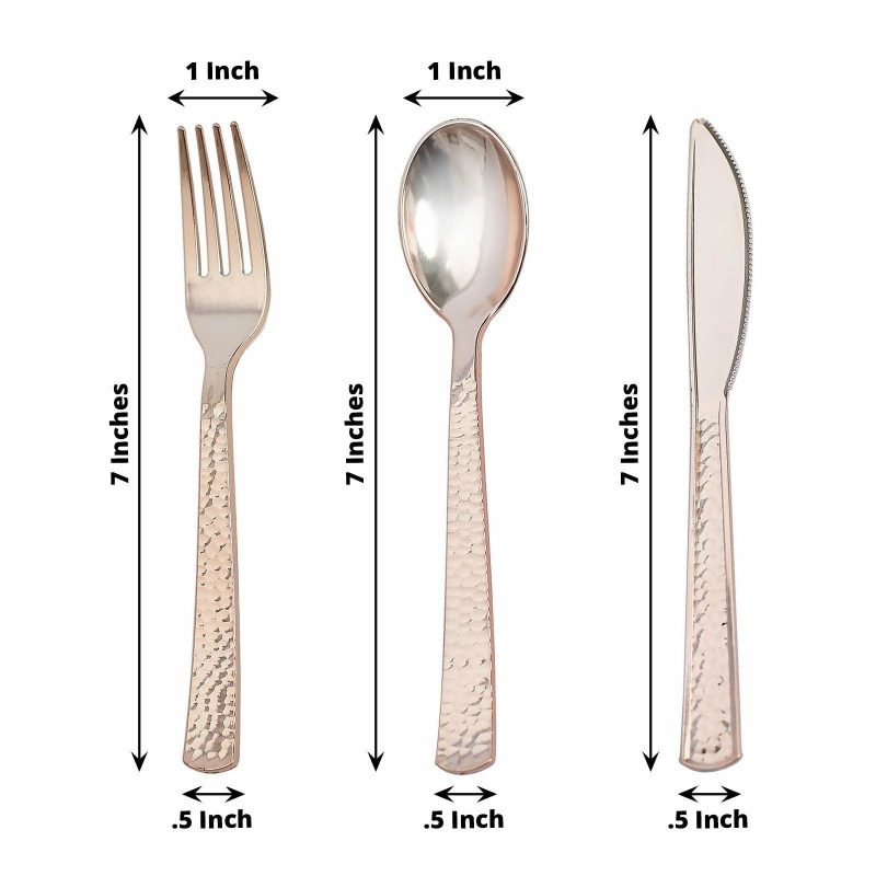 24 Pack Hammered Design Rose Gold Heavy Duty Plastic Silverware Set 7″  |   Cutlery Cutlery Cutlery