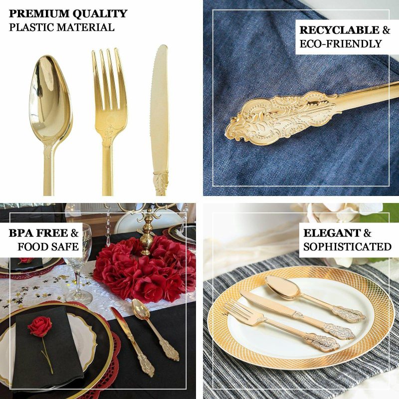 24 Pack Metallic Gold Baroque Style Heavy Duty Plastic Forks 8″  |   Cutlery Cutlery Cutlery