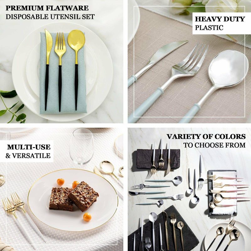 24 Pack Metallic Gold With Cinnamon Rose Plastic Utensil Set, Modern Premium Disposable Silverware Set 8″  |   Cutlery Cutlery Cutlery