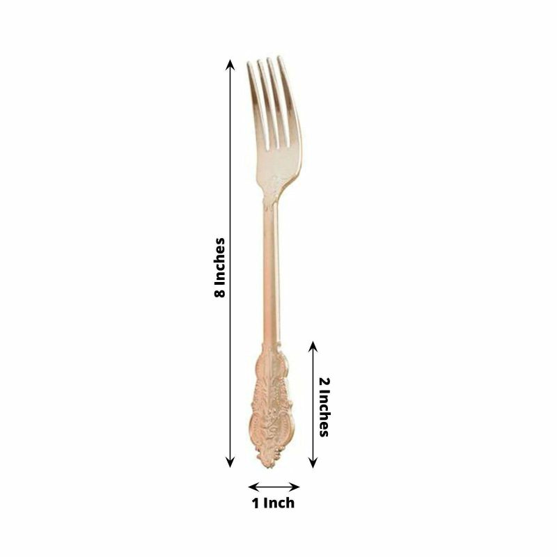 24 Pack Metallic Rose Gold Baroque Style Heavy Duty Plastic Forks 8″  |   Cutlery Cutlery Cutlery