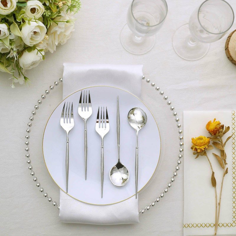 24 Pack Metallic Silver Premium Plastic Fork / Spoon Utensil Set, Modern Heavy Duty Disposable Silverware 6″  |   Cutlery Cutlery Cutlery