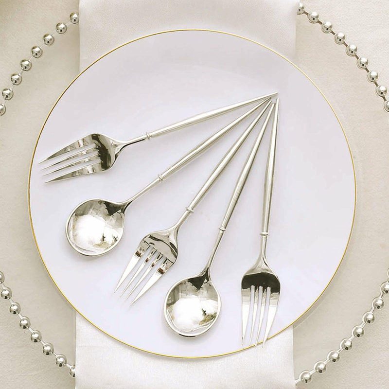 24 Pack Metallic Silver Premium Plastic Fork / Spoon Utensil Set, Modern Heavy Duty Disposable Silverware 6″  |   Cutlery Cutlery Cutlery