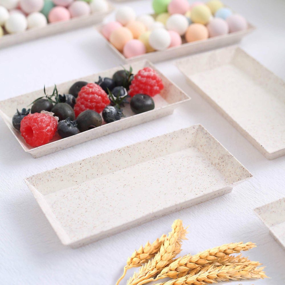 24 Pack Mini Rectangular Wheat Straw Fiber Snack Serving Trays, Biodegradable Appetizer Dessert Plates 5″  |   Dessert Utensils Dessert Utensils Dessert Utensils