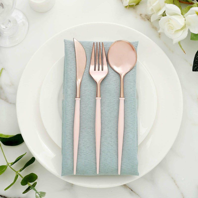 24 Pack Modern Flatware Set, Heavy Duty Plastic Silverware With Blush Handles 8″  |   Cutlery Cutlery Blush/Rose gold