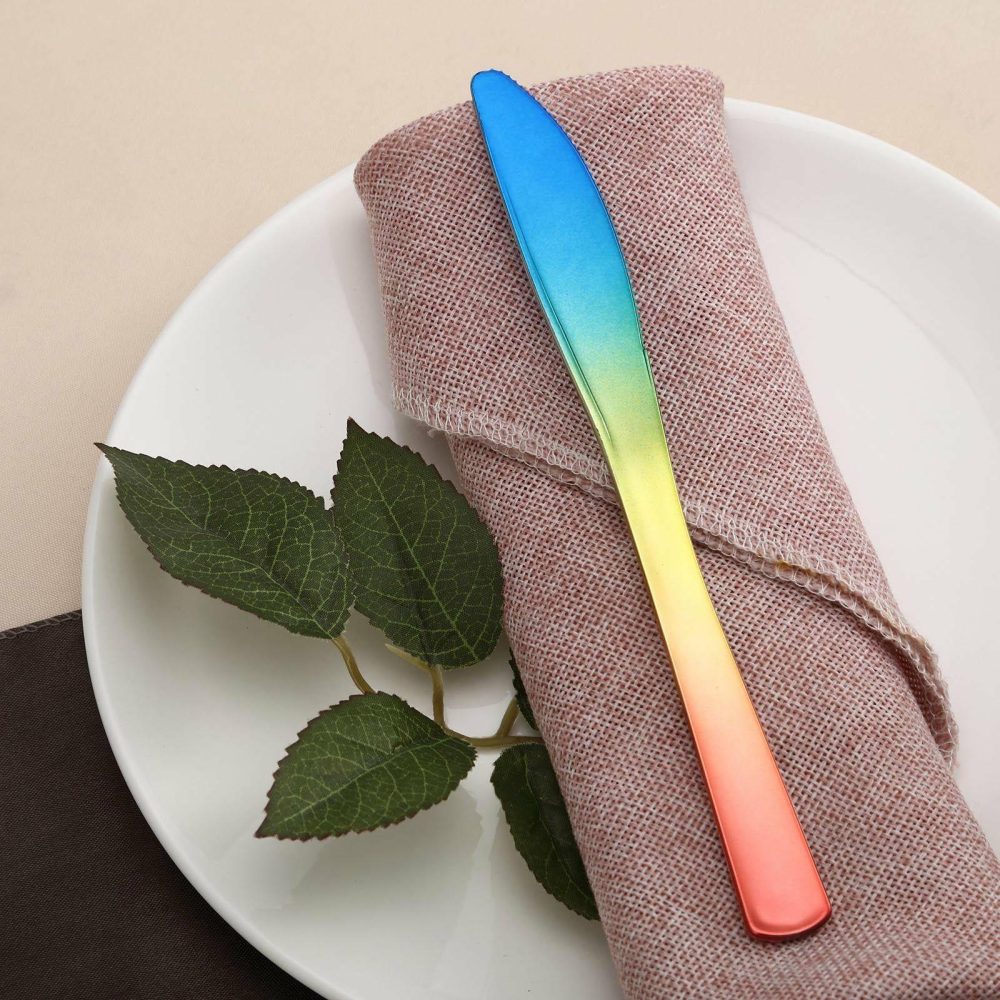 24 Pack Rainbow Ombre Style Heavy Duty Plastic Knives 8″  |   Cutlery Cutlery Cutlery