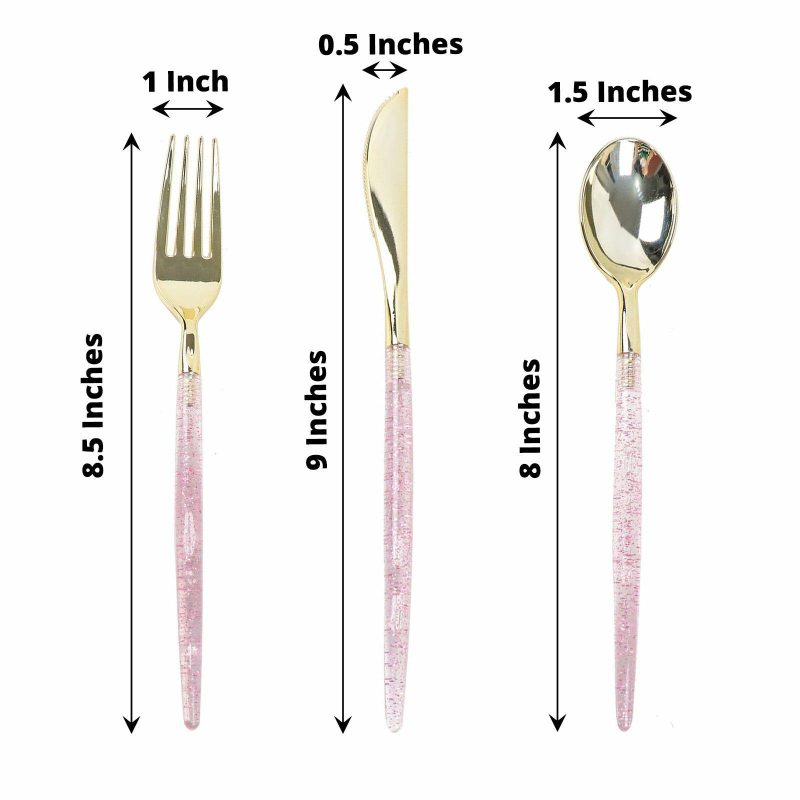 24 Pack Rose Gold Glittered Gold Plastic Cutlery Set, Disposable Silverware Pack 8″  |   Cutlery Cutlery Cutlery